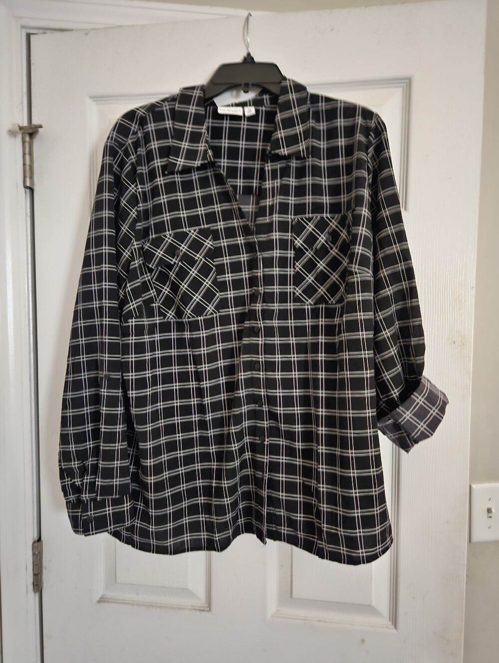 Kim Rogers Black and White Plaid Button-Front Shirt